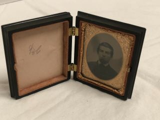Antique Photograph.  Daguerreotype In Carved Case Civil War Era