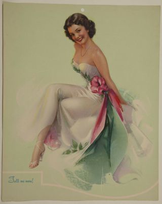 Rare Rolf Armstrong Pin - Up Poster 1940s Art Deco Glamour Girl Tell Me More