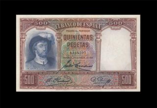 25.  4.  1931 Bank Of Spain 500 Pesetas Madrid " Rare " ( (ef, ))