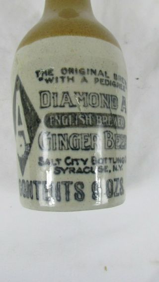 Rare Diamond A Stoneware Ginger Beer Bottle Syracuse NY Antique 2
