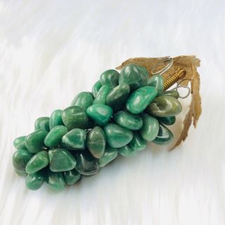 Vintage 1970 ' s Green Aventurine Gemstone Grape Cluster w/ Leaves,  Rare 2