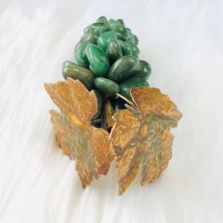 Vintage 1970 ' s Green Aventurine Gemstone Grape Cluster w/ Leaves,  Rare 3