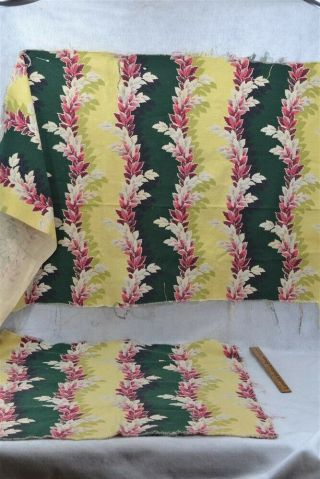 Vintage Bark Cloth Fabric Leaves Cotton Green Yellow Red