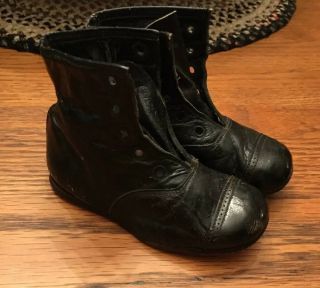 Antique Victorian Baby Childs Black Lace Up Shoes/boots