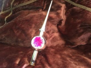 Antique Vintage Mercury Glass Christmas Tree Topper Silver With Hot Pink Indent