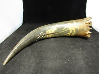 Antique Vintage Hand Carved Bone Horn - Manila Philippine Islands 12.  0”