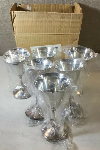 Vintage Fb Rogers Silver Plate Wine Glasses Set Of 6 Made In Spain Old Stock