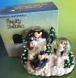 Rare Enesco Musical Frosty The Snowman Snow Globe Double Snowdome 2000