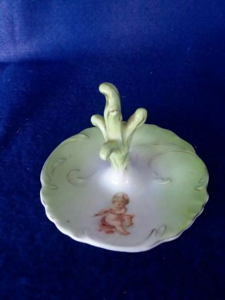 Stunning Rare Antique Hand Painted Porcelain Cactus Plate With Angel 3.  5 In