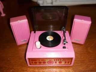 Vintage Barbie Wind Up Pink Record Player & Speakers Stereo 1980s