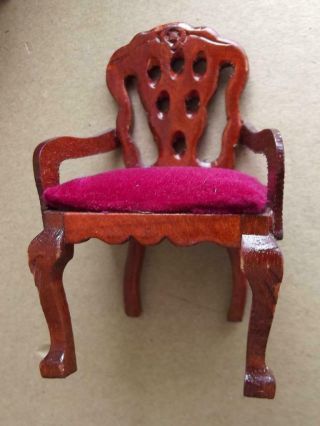 Vintage Dollhouse Miniature Set of 8 Classic Upholstered Wood Dining Chairs 1/12 3