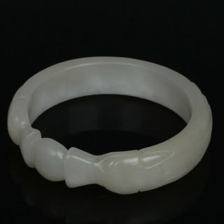 Chinese White Jade Bangle Bracelet Carved Dragon