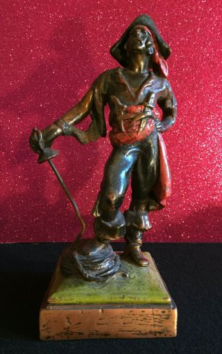 Antique Paul Herzel Bronze Pirate Statue Poly Chrome Style,  Signed,  Shape