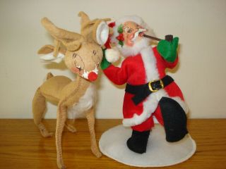 Vintage 1971 Annalee Rudolph Reindeer and Santa Mobilitee ' 87 Figurines 2