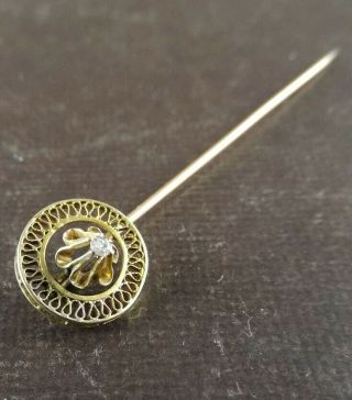 Antique 10k Gold And Diamond Stick Hat Pin