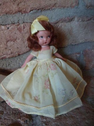 Vintage Nancy Ann Storybook Doll Yellow Printed Dress 1535 Roses Are Red 5 1/2 "