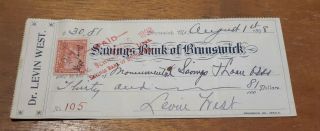 Antique 1898 Check Paid Receipt Savings Bank Of Brunswick Baltimore Md