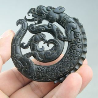 2.  6  China Old Jade Chinese Carved Ancient Dragon Phoenix Jade Pendant 2145