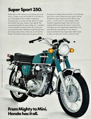 Rare Vintage 1971 Honda Cb - 350 K3 Sport Motorcycle Sales Brochure