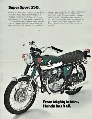 Rare Vintage 1970 Honda Cb - 350 K2 Sport Motorcycle Sales Brochure