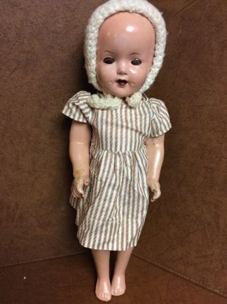 Vintage Composition 18.  5 " Shirley Temple? Doll With Knitted Beanie