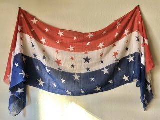 Antique American Bunting Usa Stars Vintage Cotton Cloth Fabric Flag Banner Old
