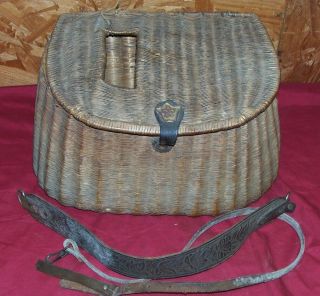 Antique Wicker Fly Fishing Creel Old Vintage Trout River Fish Basket Anglers 15 "