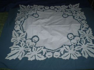 29  X 29  Vintage Old White Hand - Embroidered Tablecloth 100 Cotton