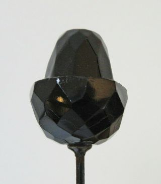 Antique Hatpin Faceted Black Glass Acorn