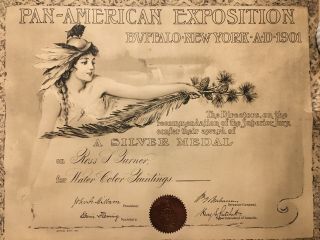 Rare Silver Medal Certificate Pan American Exposition 1901 Buffalo Ross S Turner 2