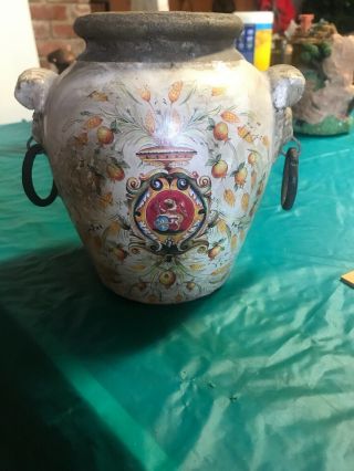 Vintage/antique Vase/urn/jar Lions Hand Painted Fishing Scene Pottery Stoneware