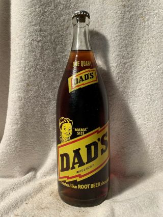 Rare Full 32oz Dad’s Root Beer “mama Size” Acl Soda Bottle Crown Bott.  Erie,  Pa