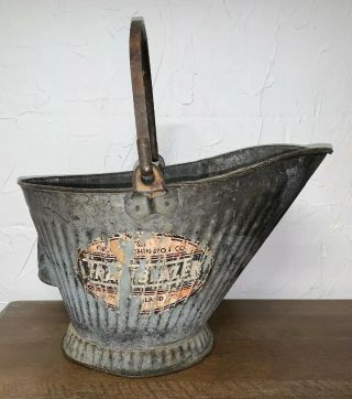 Vintage Metal Ash Coal Scuttle Bucket Rustic Primitive.  Farm.  Usa.  Trailblazer