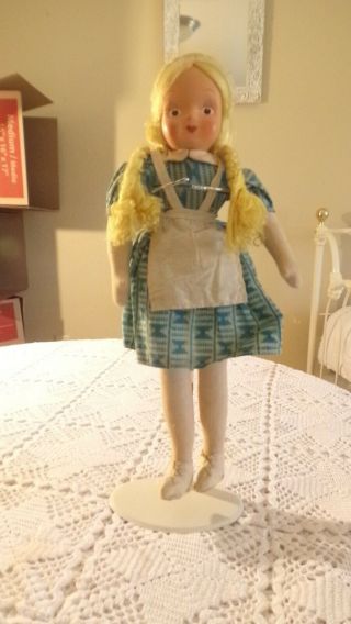 Antique Paper Mache Jointed Cloth Body Mohair Blonde Hair Girl Doll 16 " Tall