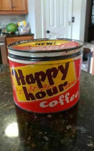 Rare 1940s Happy Hour One Pound Coffee Tin Can General Coffee St Louis Missouri