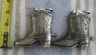 Two 3 Inch High Rare Ronson Cowboy Boot,  Spurs Collectible Table Top Lighters