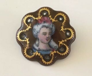 Antique 19th C French Hand Painted Enamel Button