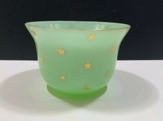 Antique French Green Opaline Jadeite Small Bowl Portieux Vallerysthal Gold Stars