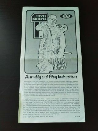 Vintage 1973 Evel Knievel Stunt Cycle Instructions Sheet - Rare