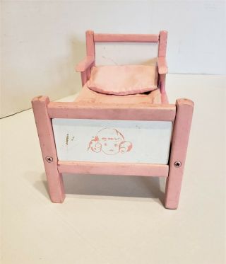 Vintage 1950’s Ginny Pink Wooden Doll Bed W Bedding