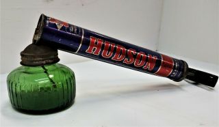 Vintage Hudson Bug Sprayer Duster Tin Litho Green Glass Advertising Display 63a