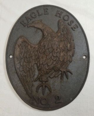 Vintage Antique Eagle Hose No.  2 Cast Iron Fire House - Fireman Wall Plaque 6820