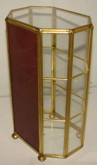 Vintage Brass & Glass Table Curio Display Case 8.  5” tall w/ 3 Shelves & Mirror 3