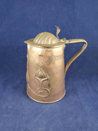 Js & S 1904 Lidded Copper Tankard Rare Early 20th Century English Arts & Crafts