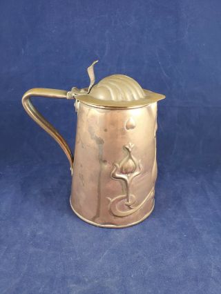 JS & S 1904 lidded copper tankard Rare early 20th century English Arts & Crafts 3