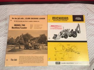 2 Rare 1970s Clark Michigan Model 700 Backhoe Loader Dealer Brochure Ads