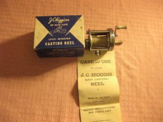 Vintage Fishing Bait Casting Reel J.  C.  Higgins No Back Lash 3101 W/box Papers