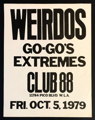 Weirdos 1979 La Punk Show Flyer Go - Go 