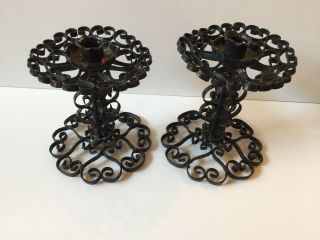 Antique Spanish Colonial Style Wrought Iron Metal Taper Candle Holder Vintage