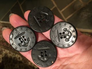 4 Antique Wwi 13 Star U.  S.  Navy - 1 3/8 " Rubber Buttons For Pea Coats Backmarked